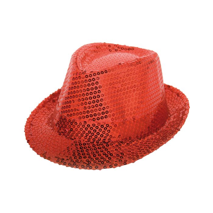 Rød fedora med pailletter - onesize