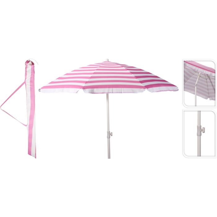 Strandparasol med vippefunktion, lyserød og hvid, Ø 200/180 cm