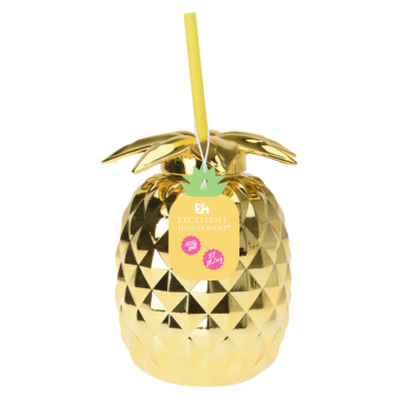 Guld ananas formet cocktailglas m. sugerør - 750 ml
