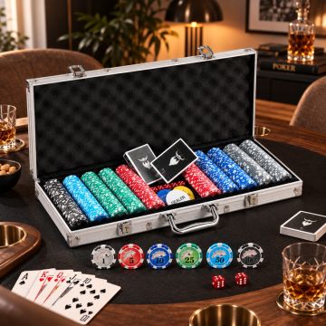 Pokersæt 500 Royal Flush chips 11,5 g. aluminiumskuffert low stakes PartyVikings