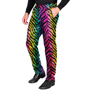 Pailletbukser med tigerprint i regnbue