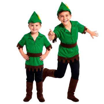 Robin Hood kostume med støvleovertræk til drenge