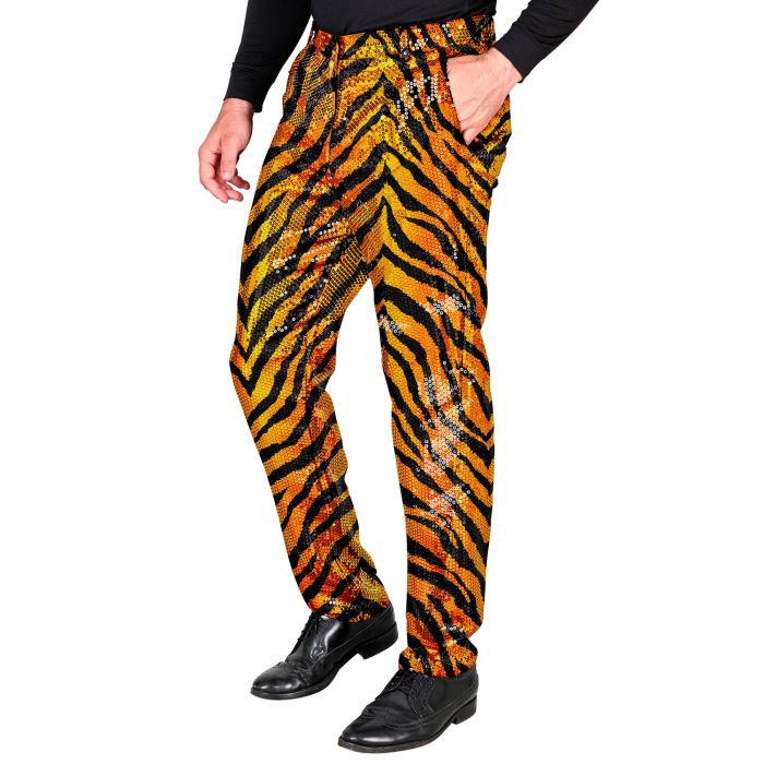 Pailletbukser til herre med tigerprint i orange