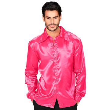 Satin diskoskjorte i pink til herrer