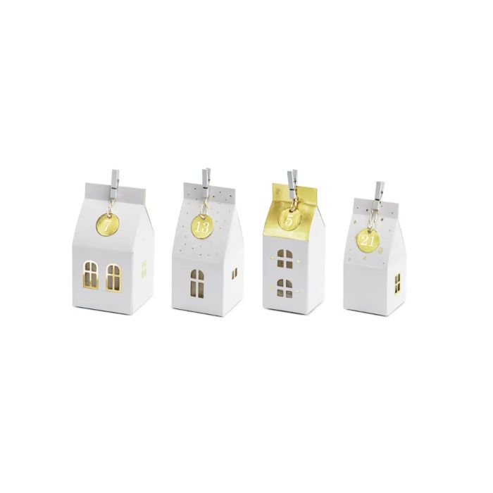 Julekalender papirhuse hvid med guld 6x13,5x6 