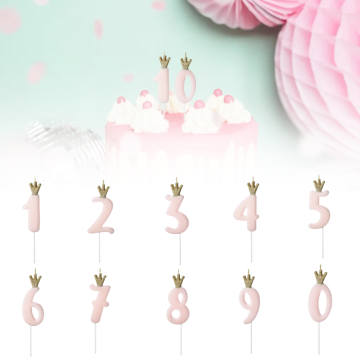 Kagelys lyserød med krone 0-9 - 9,5 cm