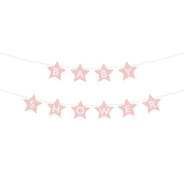 Lyserød babyshower stjerne guirlande - 290x16,5 cm