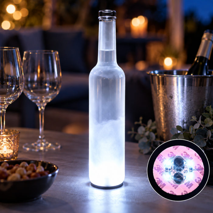 LED flaske lys hvid skum coaster 50x - med selvklæbende tape
