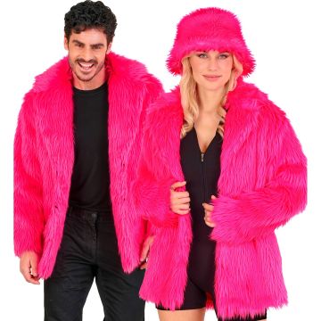 Neon pink pelsjakke til fest og pride