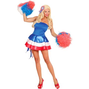 Fransk cheerleader kostume i blå, hvid og rød
