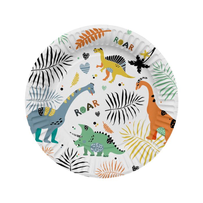 Paptallerkener med dinosaur motiver 8x - 23 cm