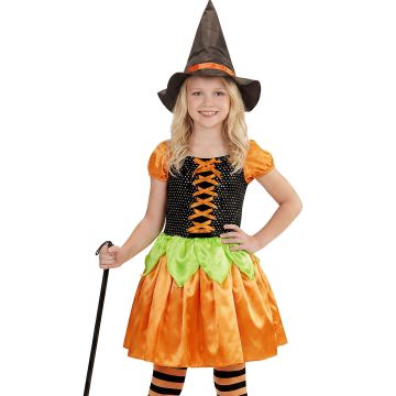 Heksekostume med græskarlook til piger