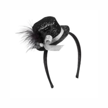 Mini Glitter Rund Top Hat - Sort