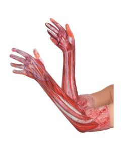 Blodige halloween skelet handsker med muskler og sener