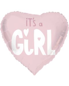 "It's A Girl" Hjerteformet Folie Ballon Pink - 45 cm