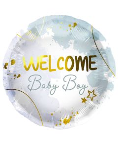 "Welcome Baby Boy" Folie Ballon Blå - 45 cm