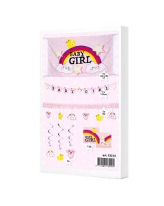 Babyshower pakke med dekorationer til pige - 18 dele