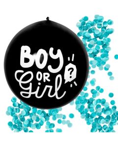 Gender reveal ballon dreng med blå konfetti fyld - Ø 60 cm