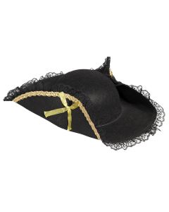 Pirat hat med guldkant, blonder og sløjfer