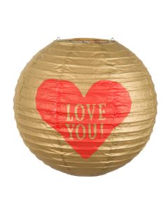 Love you rund guld lanterne - 25 cm