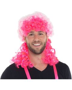 Neon pink afro paryk med krøller