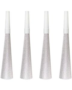 Sølv glitter partyhorn 4x - 19 cm