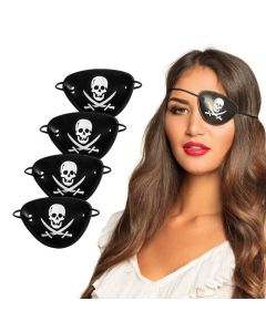 Pirat klap for øjet med dødningehoved sort - 4x