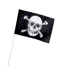 Dødningehoved pirat flag på pind sort - 30x45 cm