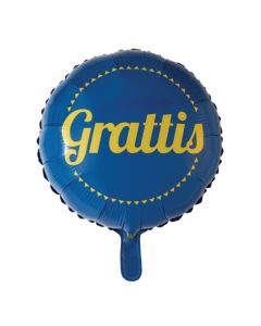 Blå og Gul Grattis Folieballon - 45 cm 