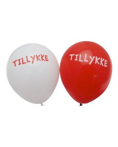 Tillykke Balloner i Rød og Hvid 6x - 25 cm