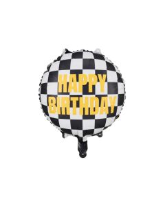 Folieballon happy birthday med ternet flag 45 cm