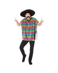 Mexicansk poncho multifarvet one-size