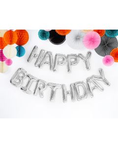 Happy Birthday Folieballon Sølv - 340 x 35 cm