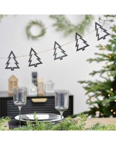 Jule guirlande sort med 12 juletræer 2 meter