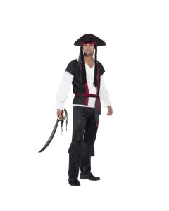Klassisk pirat kostume med røde detaljer  