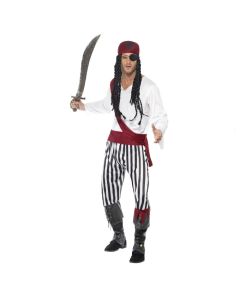 Klassisk pirat kostume med stribede detaljer 