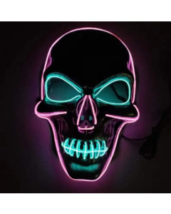 Uhyggelig halloween LED maske - Blå og pink kranie