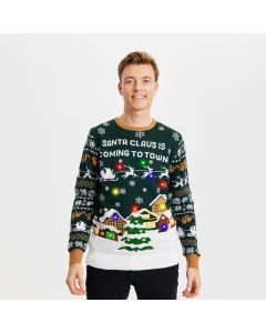 Julesweater Santa Claus is coming to town med LED