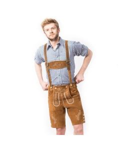 Lederhosen i Lysebrun med mønster Oktoberfest