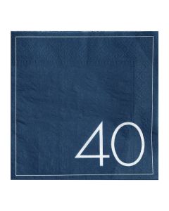 40 års fødselsdagsservietter i blå 16x
