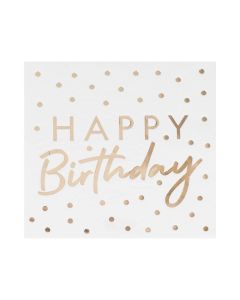 Guld Prikkede Happy Birthday Servietter - 16,5x16,5 cm