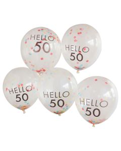 Hello 50 multifarvet konfetti fødselsdagsballoner 5x 