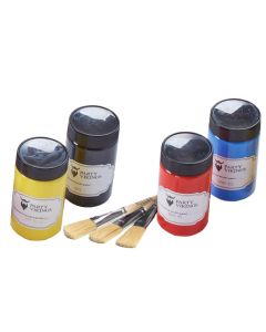 Malersæt i rød, blå, gul og sort 100 ml - inkl 3 pensler