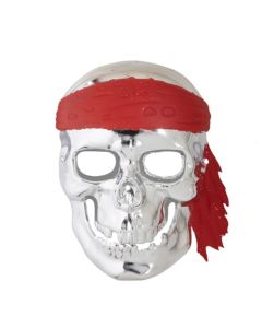 Sølv pirat skelet maske med rød bandana