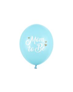 Lyseblå babyshower balloner med hvid skrift 6x - Ø 30 cm