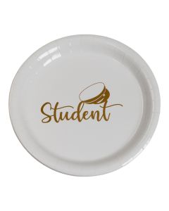 Paptallerkener med student motiv guld 8x - 18 cm