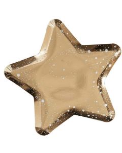 Guld Glitter Stjerne Paptallerken 8x - 26 cm 