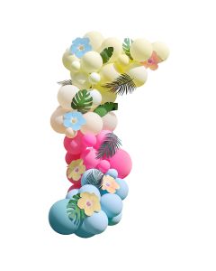 Farverig Hawaii Ballonbue inkl. Balloner, Blomster og Palmeblade 85 dele