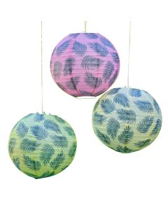 Farverige papir lanterner med Palmeblade 3x - 25 cm