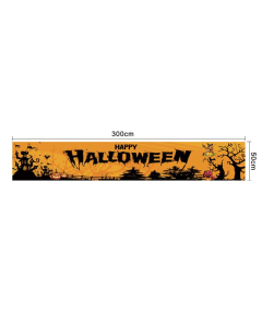 Orange og sort banner med Happy Halloween skrift - 300x50 cm